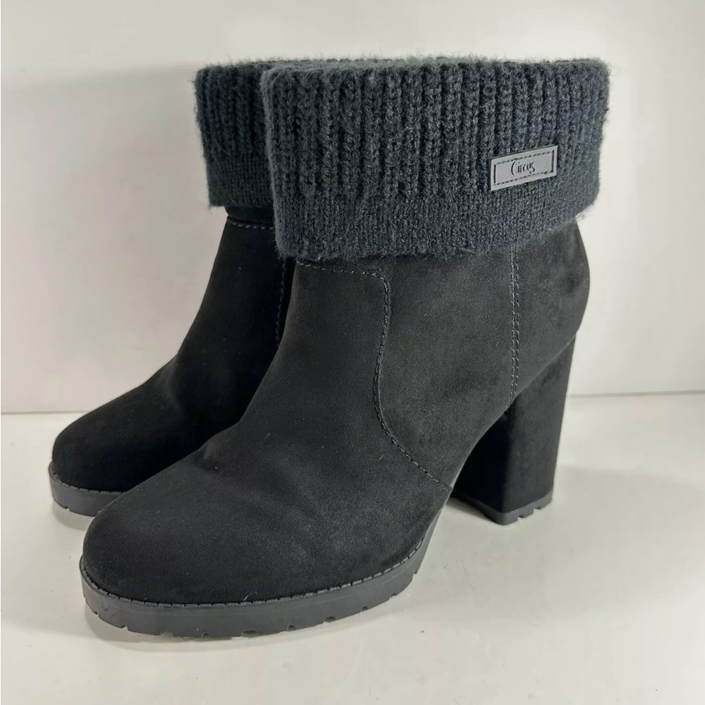 cirus by Sam Edelman suede carter boots, black heeled sweater top